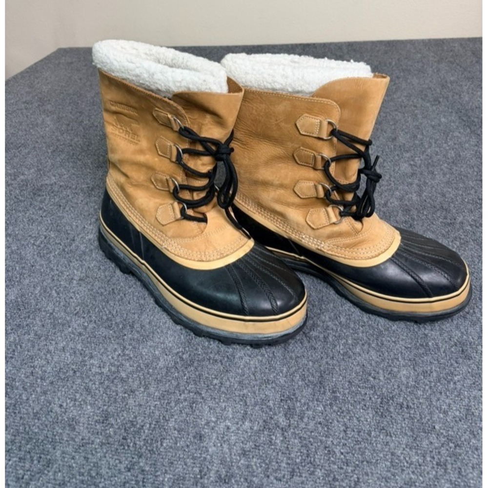 SOREL Men's Waterproof Faux Fur Lined Leather Snow Boots Tan/Black Size US 13
